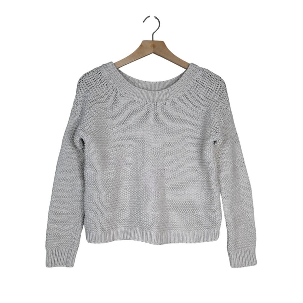 LOFT Women's XS Beige Chunky Knit Oversized Cropped Sweater